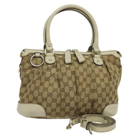 GUCCI GG Canvas Hand Bag Beige Gold - Picture 1 of 16